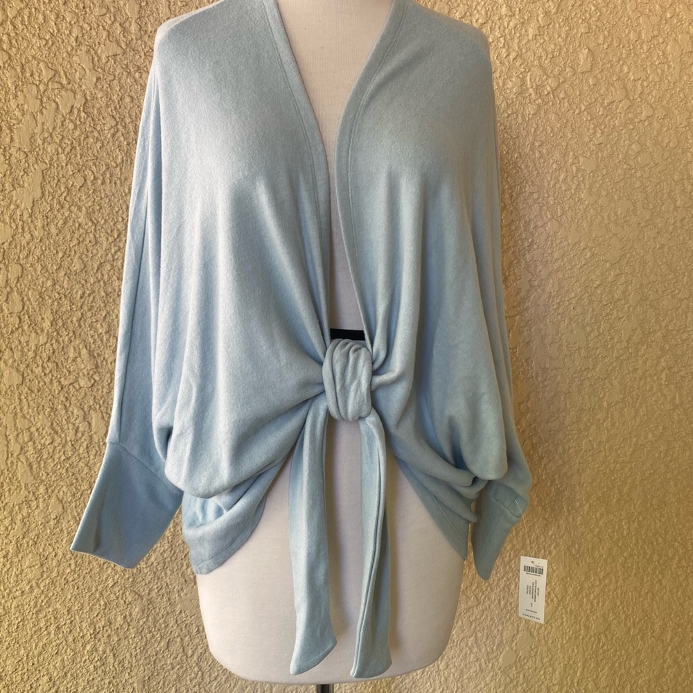 CHICO'S Ice Sage Tie Front Soft Knit Cardigan Size 1/M - Picture 2 of 7